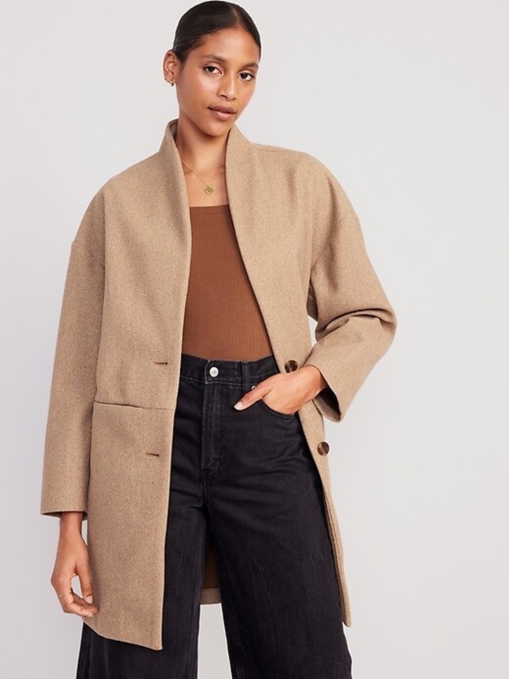 Old Navy Womens Wool Blend Open-Front Coat